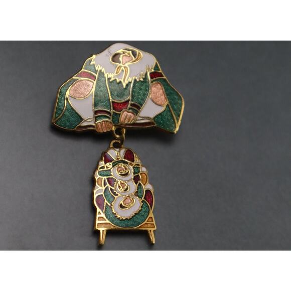 Vintage Barbara Lavallee Inuit Sledding Kids Dangling Brooch Articulated Pin - Picture 1 of 4